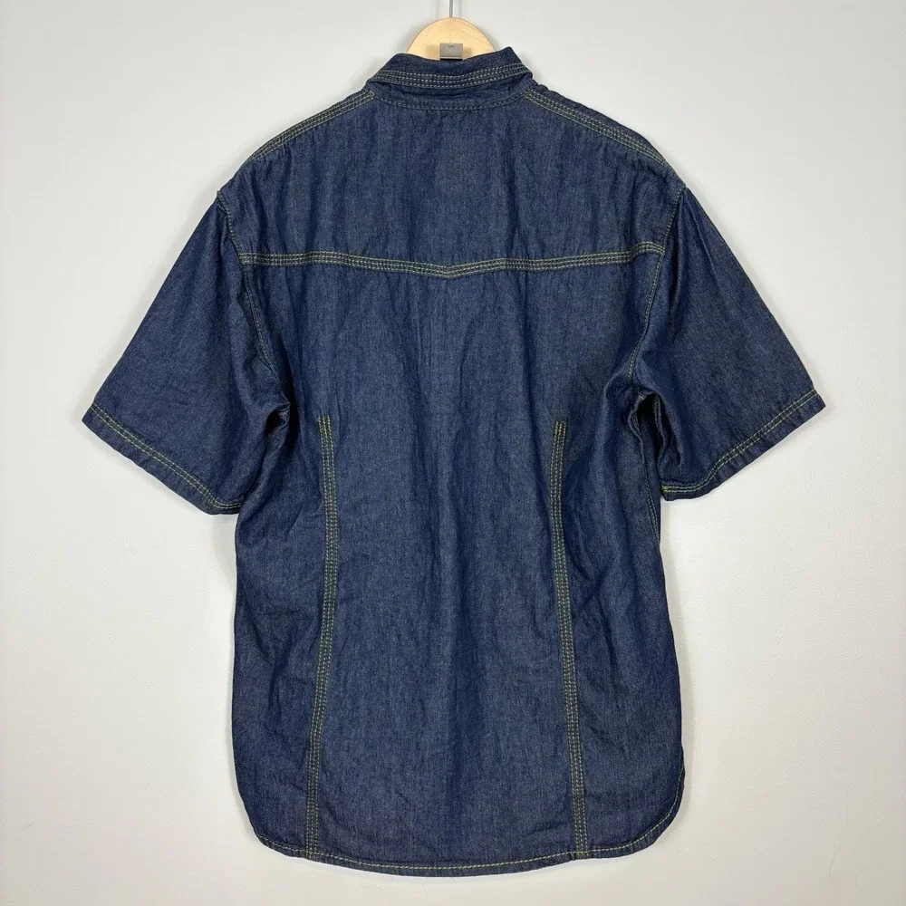 Vtg Y2K True Religion Joey Denim Western Shirt Sz XXXL Pearl Snap Short Sleeve